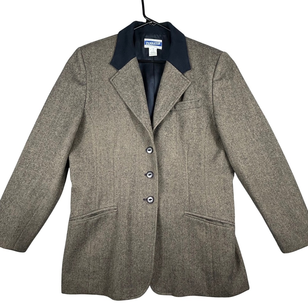 Pendleton Knockabouts Blazer Women 14 Herringbone Wool Blue Collar Classic